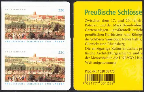 BUND 2005 Michel-Nummer 2499 postfrisch vert.PAAR mit EAN -aus MH/selbstklebend-