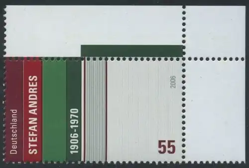 BUND 2006 Michel-Nummer 2545 postfrisch EINZELMARKE ECKRAND oben rechts