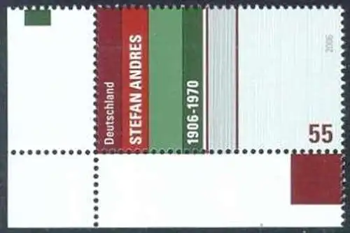 BUND 2006 Michel-Nummer 2545 postfrisch EINZELMARKE ECKRAND unten links