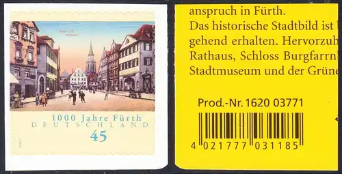 BUND 2007 Michel-Nummer 2584 postfrisch EINZELMARKE mit EAN (b) -aus MH/selbstklebend-