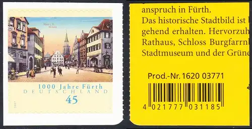 BUND 2007 Michel-Nummer 2584 postfrisch EINZELMARKE mit EAN (a) -aus MH/selbstklebend-
