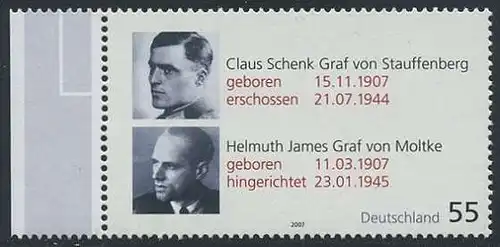 BUND 2007 Michel-Nummer 2590 postfrisch EINZELMARKE RAND links (a)