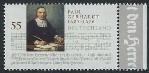 BUND 2007 Michel-Nummer 2592 postfrisch EINZELMARKE RAND rechts (b)