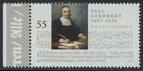 BUND 2007 Michel-Nummer 2592 postfrisch EINZELMARKE RAND links (a)
