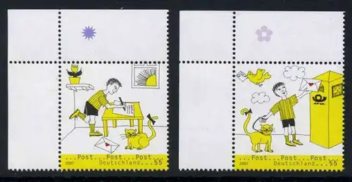 BUND 2007 Michel-Nummer 2596-2597 postfrisch SATZ(2) EINZELMARKEN ECKRÄNDER oben links