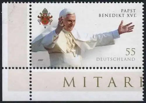 BUND 2007 Michel-Nummer 2599 postfrisch EINZELMARKE ECKRAND unten links