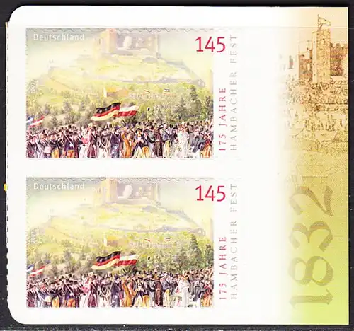 BUND 2007 Michel-Nummer 2605 postfrisch vert.PAAR m/Rand -aus MH/selbstklebend-