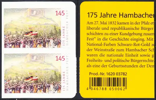 BUND 2007 Michel-Nummer 2605 postfrisch vert.PAAR mit EAN -aus MH/selbstklebend-