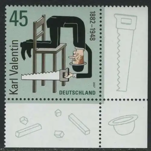 BUND 2007 Michel-Nummer 2610 postfrisch EINZELMARKE ECKRAND unten rechts