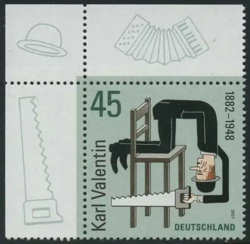 BUND 2007 Michel-Nummer 2610 postfrisch EINZELMARKE ECKRAND oben links