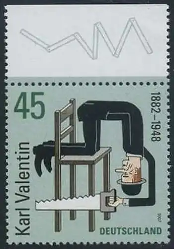 BUND 2007 Michel-Nummer 2610 postfrisch EINZELMARKE RAND oben (b)