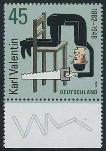 BUND 2007 Michel-Nummer 2610 postfrisch EINZELMARKE RAND unten (c)