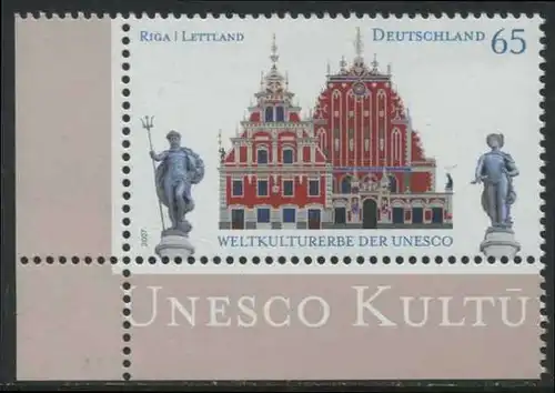 BUND 2007 Michel-Nummer 2614 postfrisch EINZELMARKE ECKRAND unten links