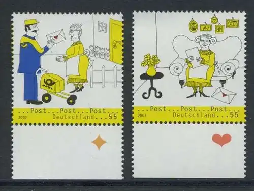 BUND 2007 Michel-Nummer 2620-2621 postfrisch SATZ(2) EINZELMARKEN RÄNDER unten (a)