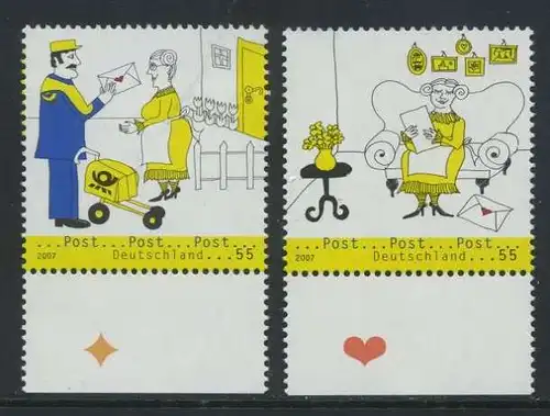 BUND 2007 Michel-Nummer 2620-2621 postfrisch SATZ(2) EINZELMARKEN RÄNDER unten (b)
