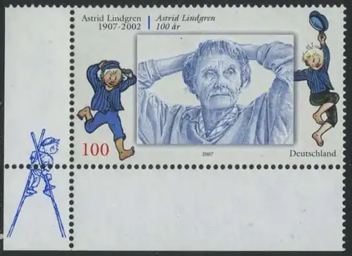 BUND 2007 Michel-Nummer 2629 postfrisch EINZELMARKE ECKRAND unten links