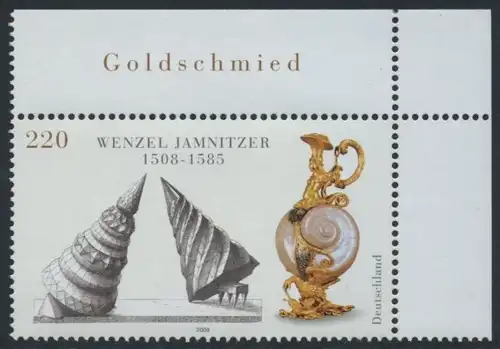 BUND 2008 Michel-Nummer 2639 postfrisch EINZELMARKE ECKRAND oben rechts