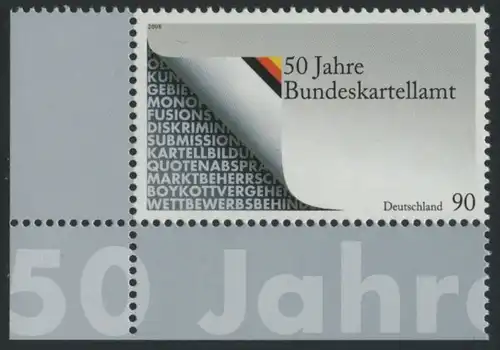 BUND 2008 Michel-Nummer 2641 postfrisch EINZELMARKE ECKRAND unten links