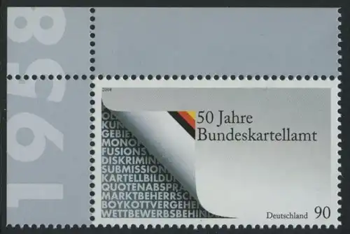 BUND 2008 Michel-Nummer 2641 postfrisch EINZELMARKE ECKRAND oben links