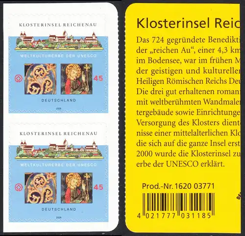 BUND 2008 Michel-Nummer 2642 postfrisch vert.PAAR m/ EAN -aus MH/selbstklebend-