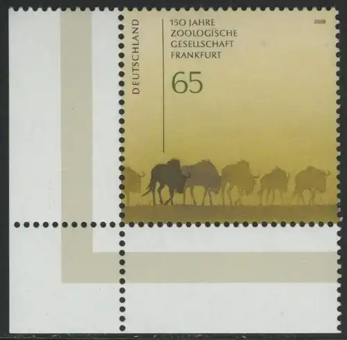 BUND 2008 Michel-Nummer 2653 postfrisch EINZELMARKE ECKRAND unten links