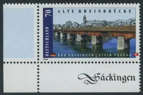 BUND 2008 Michel-Nummer 2691 postfrisch EINZELMARKE ECKRAND unten links