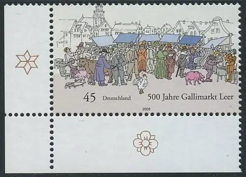 BUND 2008 Michel-Nummer 2696 postfrisch EINZELMARKE ECKRAND unten links