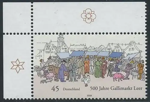 BUND 2008 Michel-Nummer 2696 postfrisch EINZELMARKE ECKRAND oben links