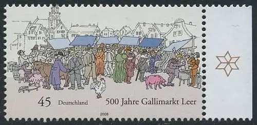 BUND 2008 Michel-Nummer 2696 postfrisch EINZELMARKE RAND rechts (b)