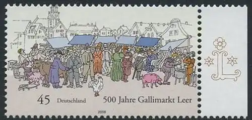 BUND 2008 Michel-Nummer 2696 postfrisch EINZELMARKE RAND rechts (a)