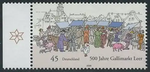 BUND 2008 Michel-Nummer 2696 postfrisch EINZELMARKE RAND links (b)