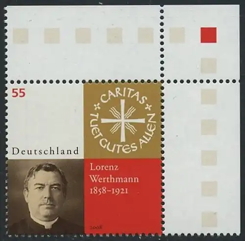 BUND 2008 Michel-Nummer 2697 postfrisch EINZELMARKE ECKRAND oben rechts