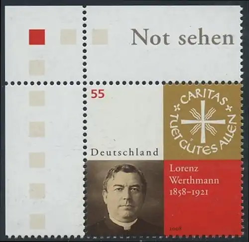 BUND 2008 Michel-Nummer 2697 postfrisch EINZELMARKE ECKRAND oben links