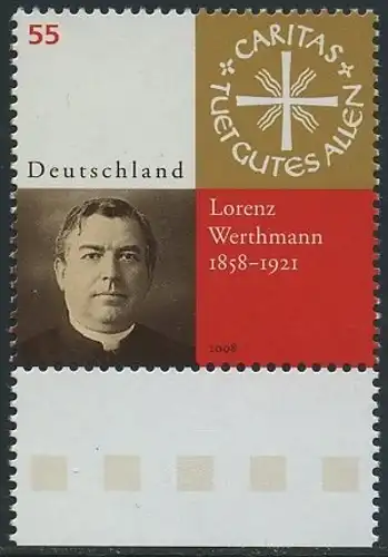 BUND 2008 Michel-Nummer 2697 postfrisch EINZELMARKE RAND unten