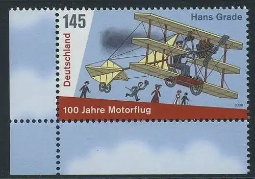 BUND 2008 Michel-Nummer 2698 postfrisch EINZELMARKE ECKRAND unten links