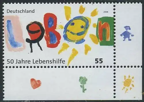 BUND 2008 Michel-Nummer 2702 postfrisch EINZELMARKE ECKRAND unten rechts