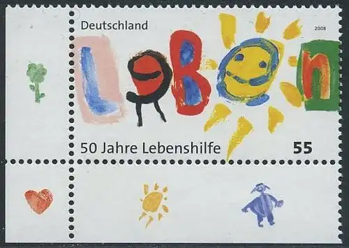 BUND 2008 Michel-Nummer 2702 postfrisch EINZELMARKE ECKRAND unten links