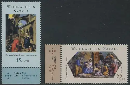 BUND 2008 Michel-Nummer 2703-2704 postfrisch SATZ(2) EINZELMARKEN RÄNDER unten