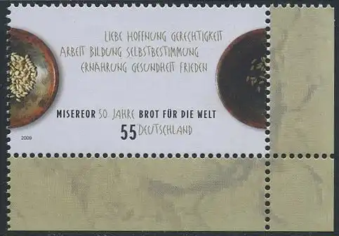 BUND 2009 Michel-Nummer 2711 postfrisch EINZELMARKE ECKRAND unten rechts
