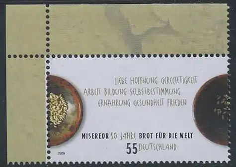 BUND 2009 Michel-Nummer 2711 postfrisch EINZELMARKE ECKRAND oben links