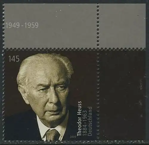 BUND 2009 Michel-Nummer 2714 postfrisch EINZELMARKE ECKRAND oben rechts