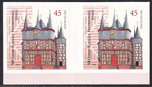 BUND 2009 Michel-Nummer 2718 postfrisch horiz.PAAR RAND unten (a) -aus MH/selbstklebend-
