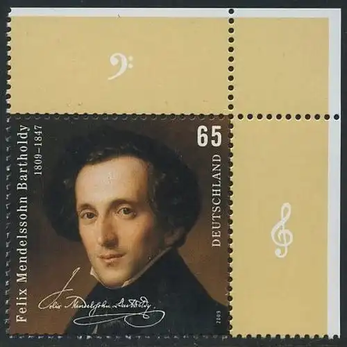 BUND 2009 Michel-Nummer 2720 postfrisch EINZELMARKE ECKRAND oben rechts