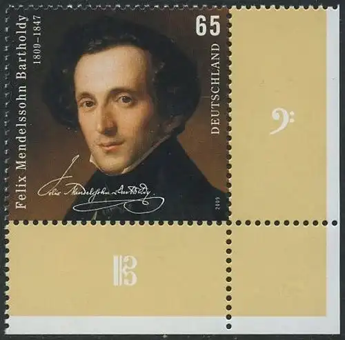 BUND 2009 Michel-Nummer 2720 postfrisch EINZELMARKE ECKRAND unten rechts