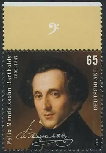 BUND 2009 Michel-Nummer 2720 postfrisch EINZELMARKE RAND oben (b)