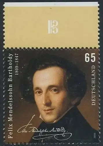 BUND 2009 Michel-Nummer 2720 postfrisch EINZELMARKE RAND oben (c)