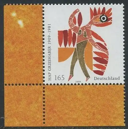 BUND 2009 Michel-Nummer 2722 postfrisch EINZELMARKE ECKRAND unten links