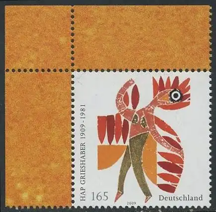 BUND 2009 Michel-Nummer 2722 postfrisch EINZELMARKE ECKRAND oben links