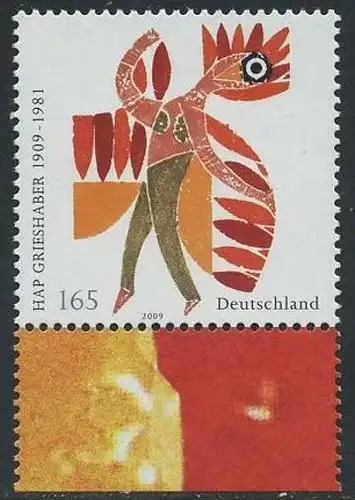 BUND 2009 Michel-Nummer 2722 postfrisch EINZELMARKE RAND unten (b)