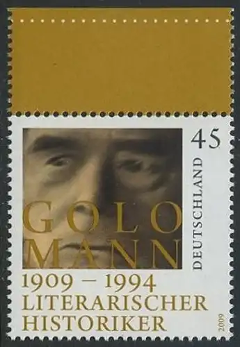 BUND 2009 Michel-Nummer 2726 postfrisch EINZELMARKE RAND oben